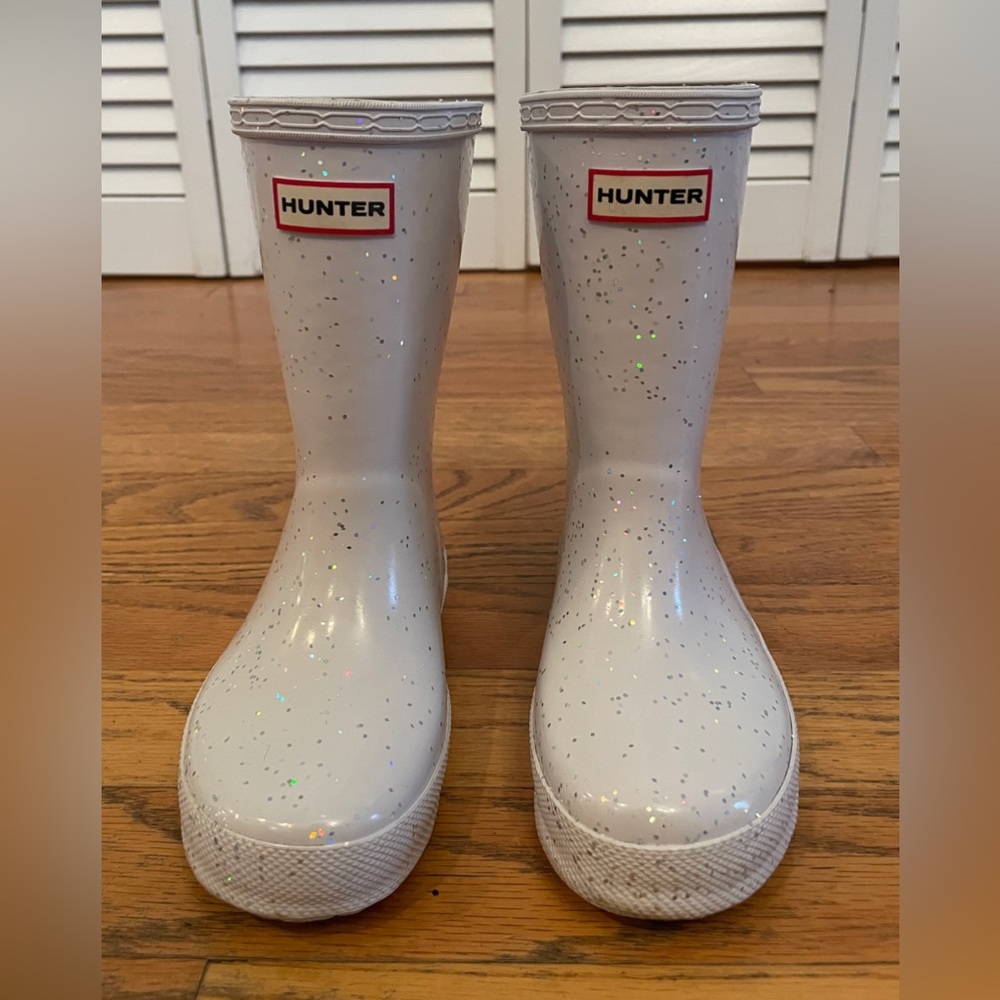 Hunter Kid’s First Classic Glitter Waterproof Rain Boots In White US 10 UK 9